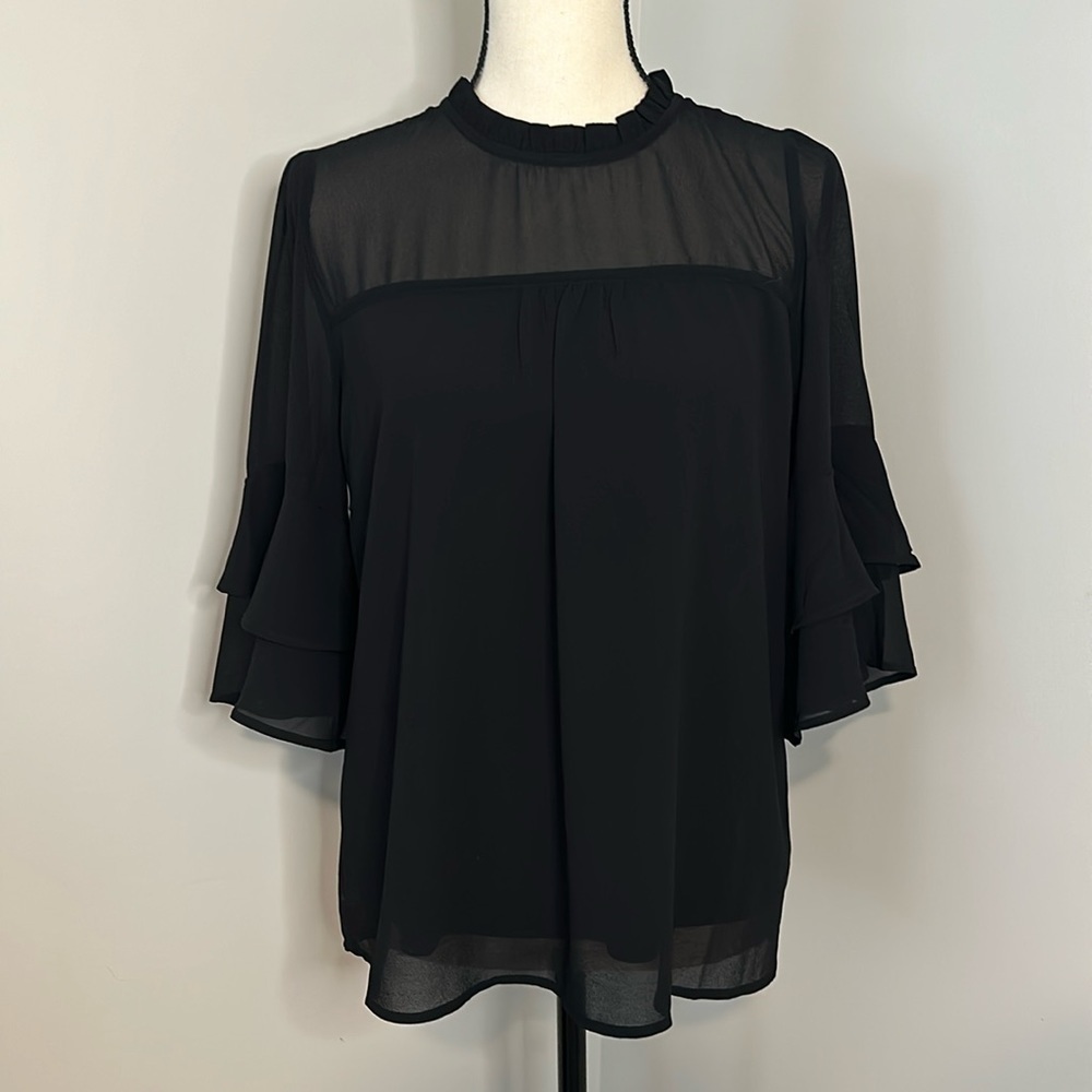 Black Blouse with Ruffle Sleeves